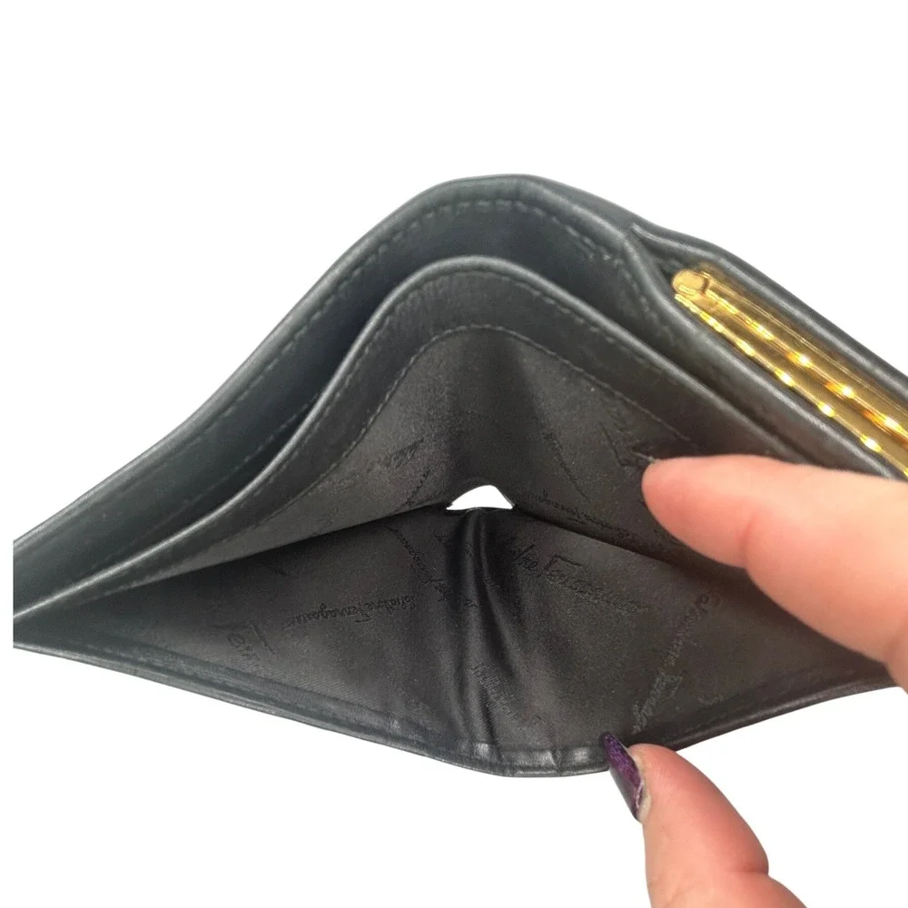 Salvatore Ferragamo‎ Black Leather Gancini Lock Tri Fold Wallet#118
